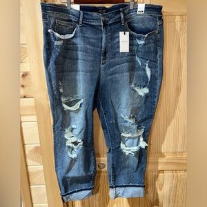 JUDY BLUE Boyfriend Fit Mid Rise Distressed Jeans Size 24W NWT